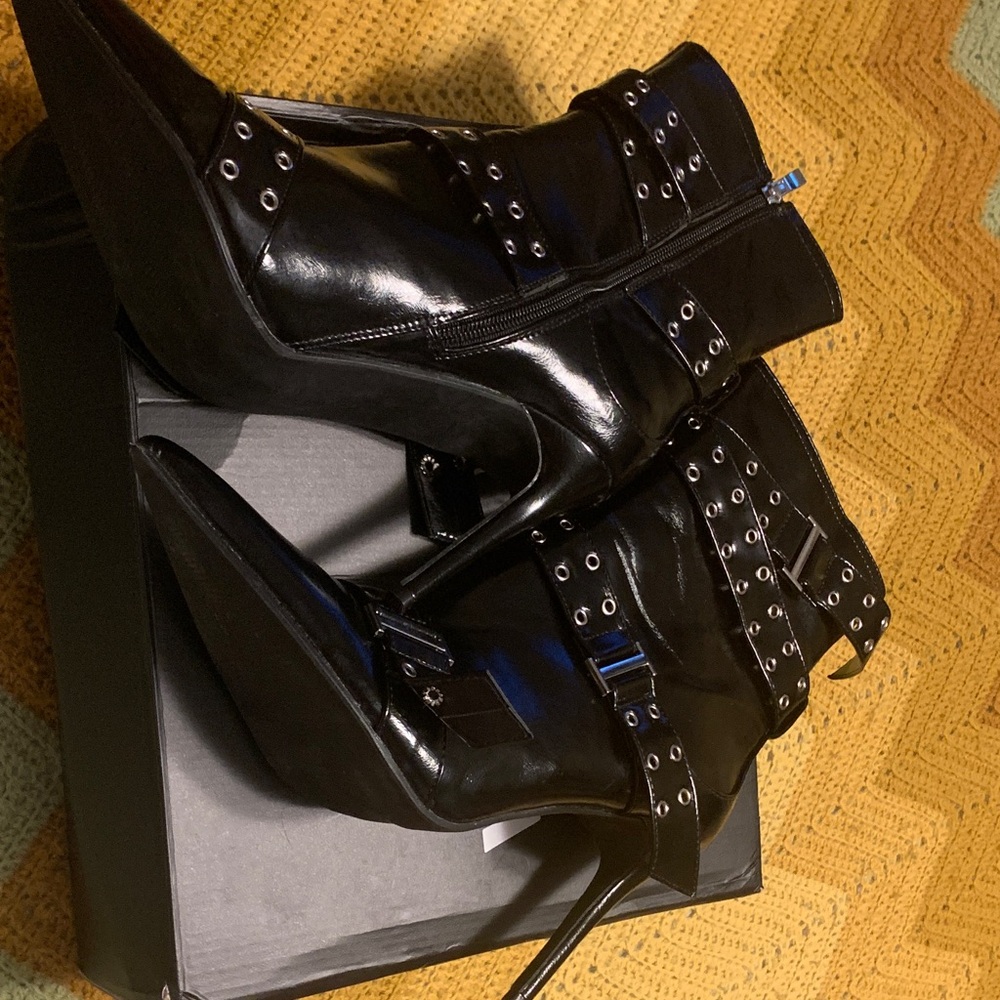 Black Studded High Heel Ankle Boots